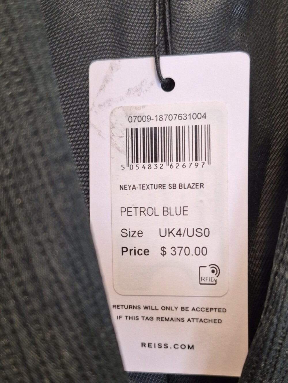 0/2 Reiss Neya Textured Tailored Fully Lined Blazer, Petrol Blue Hunter Green - Picture 6 of 14